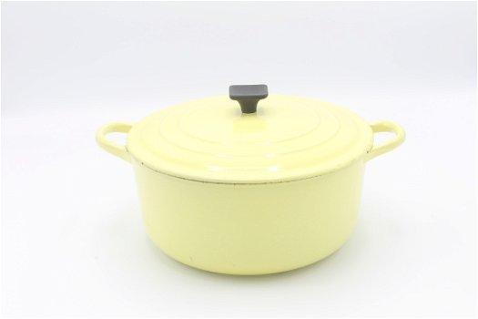 Bijzondere vintage gietijzeren pan van Le Creuset, model D, geel 22 cm - 5