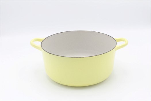 Bijzondere vintage gietijzeren pan van Le Creuset, model D, geel 22 cm - 7