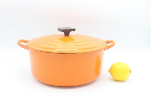 Nostalgische vintage gietijzeren pan van Le Creuset, model E, oranje 24,5 cm - 1