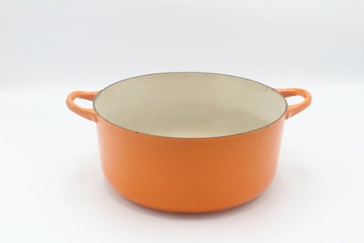 Nostalgische vintage gietijzeren pan van Le Creuset, model E, oranje 24,5 cm - 7