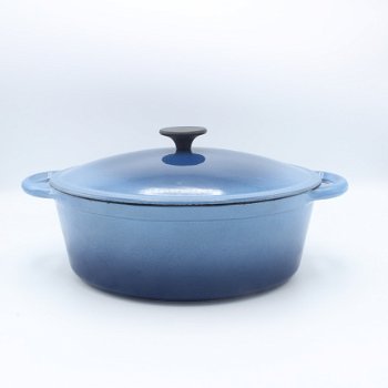 Robuuste ovale vintage gietijzeren pan, azuurblauw 30 cm - 1