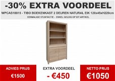 Eik boekenkast 120cm in eik naturelle patine, toonzaalmodel met €450 korting !