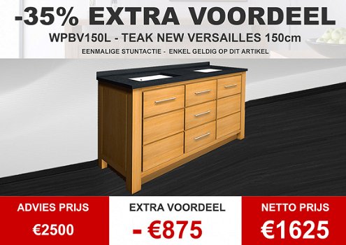 Teak Badkamermeubel 150cm met 2 waskommen en granieten blad met €875 toonzaalkorting ! - 1