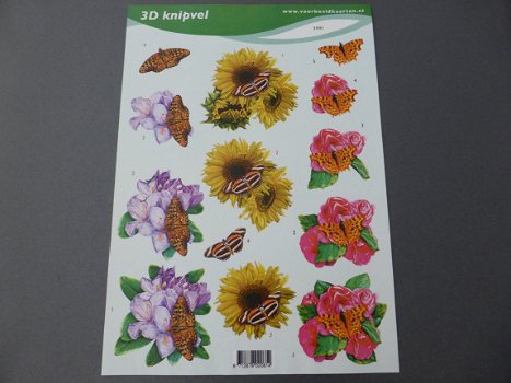 3D Knipvel 42, bloemen met vlinders - 1