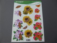 3D Knipvel 42, bloemen met vlinders