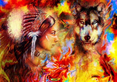 Grafika - The Indian Woman and the Wolf - 1500 Stukjes Nieuw - 1