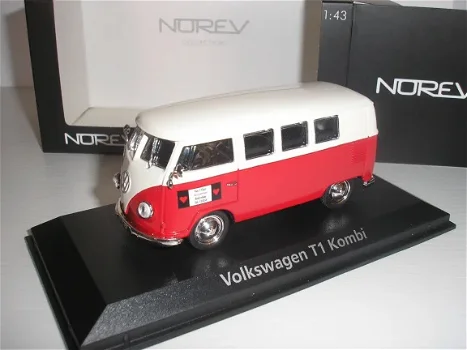 1:43 Norev 840216 VW T1 Kombi wit-rood 1950-1967 - 0