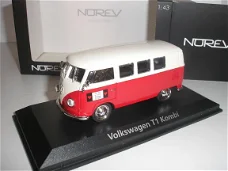 1:43 Norev 840216 VW T1 Kombi wit-rood 1950-1967