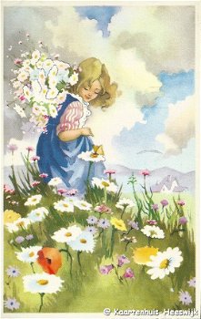 Kinderkaart Meisje in bloemenveld 1963 - 1