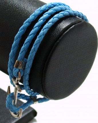 Leuke blauwe kunstleder wikkelarmband met ANKER sluiting ook al sketting te gebruiken ± 56cm lang Pr - nr. 1