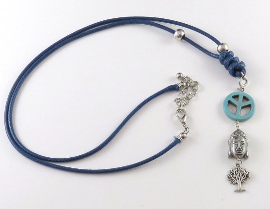 Hand gemaakt unieke Pu lederen ketting met Hangers- Boeddha ,Peace,Levensboom - Afbeelding 4