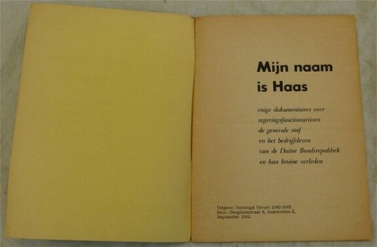Boekje, mijn naam is haas..., van Verenigd Verzet 1940-1945, September 1961. - 1