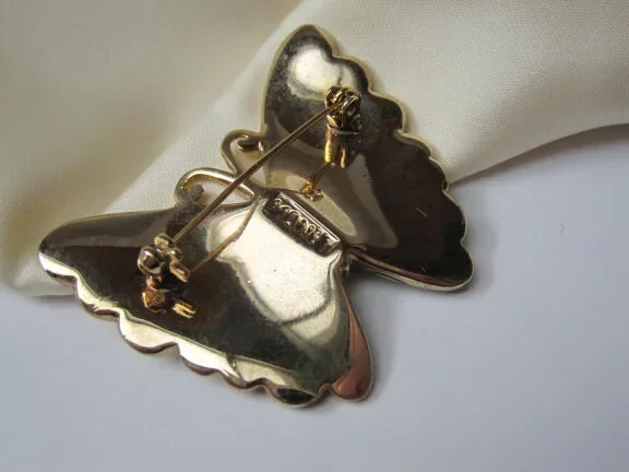 Broche Monet goudkleurige vlinder met groen tinten emaille 4.6x3.8 cm. - Afbeelding 7