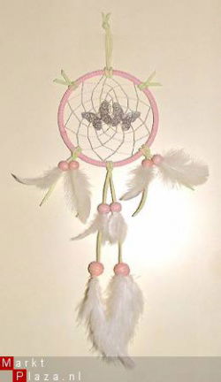 VLINDERS Dromenvanger/ Dreamcatcher in roze-lime: Ring=10cm