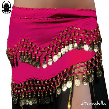 SCARABELLA buikdans heupsjaal bellydance belt roze goud munten rok coinbelt kleed - 1