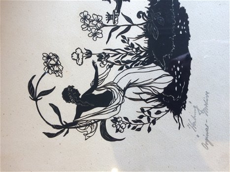 Mooi antiek knipwerk, knipselkunst, papierknipkunst, silhouet, 1929 - 1