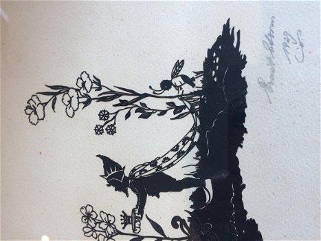 Mooi antiek knipwerk, knipselkunst, papierknipkunst, silhouet, 1929 - 2