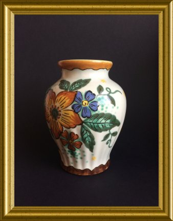 Oud platelen vaasje : PZH plateel Gouda, decor Wally - Afbeelding 2