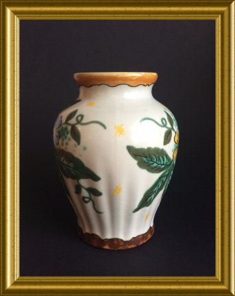 Oud platelen vaasje : PZH plateel Gouda, decor Wally - Afbeelding 3