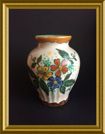 Oud platelen vaasje : PZH plateel Gouda, decor Wally - Afbeelding 4