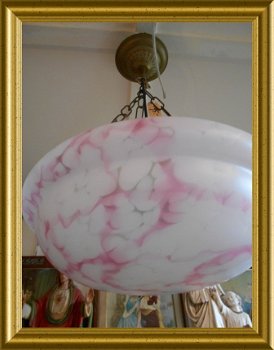 Oude glazen lamp : roze / wit gewolkt - 3