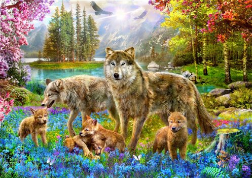 Bluebird Puzzle - Spring Wolf Family - 1500 Stukjes - 1