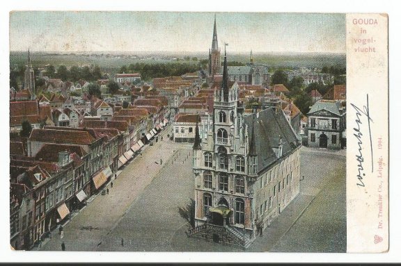 Oude ansichtkaart Gouda in vogelvlucht - nr. 1