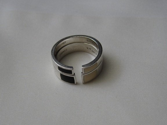 Zilveren ring maat 18.1 zwart off white emaille Espritt - Afbeelding 7