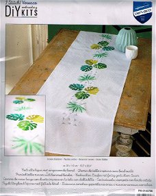 VERVACO BORDUURPAKKET LANGE TAFELLOPER , GROENE BLADEREN  38 X 142 CM