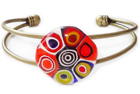 RVS edelstaal armband met prachtige gekleurde glazen cabochons van Murano millefiori glas. - 4