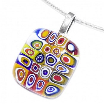 RVS edelstaal armband met prachtige gekleurde glazen cabochons van Murano millefiori glas. - 5