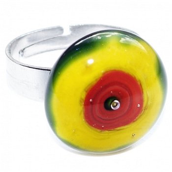 RVS edelstaal armband met prachtige gekleurde glazen cabochons van Murano millefiori glas. - 6