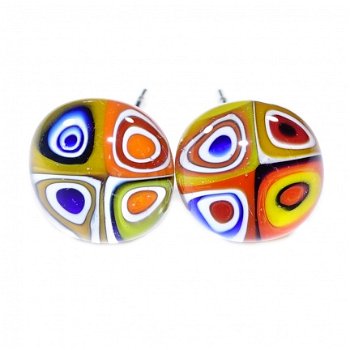 RVS edelstaal armband met prachtige gekleurde glazen cabochons van Murano millefiori glas. - 8