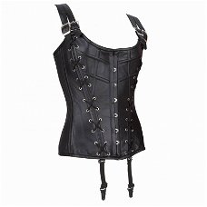 Echt leren corset model 04 zwart in xs t/m 10xl
