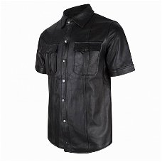 Fraai zwart leren overhemd in small t/m 6xl