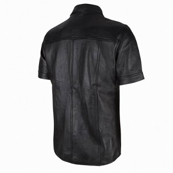 Fraai zwart leren overhemd in small t/m 6xl - 2