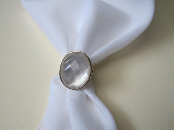 Zilveren ring maat 16.6 parelmoer onder kristal - nr. 1