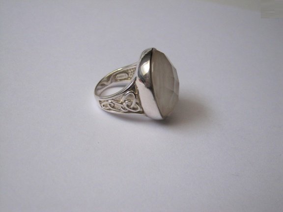 Zilveren ring maat 16.6 parelmoer onder kristal - Afbeelding 2