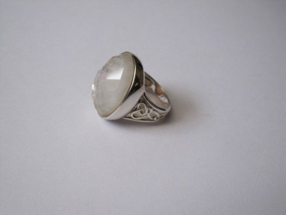Zilveren ring maat 16.6 parelmoer onder kristal - Afbeelding 3