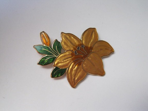 Broche Fish cloisonné emaille oranje bloem 5.1x3.8 cm - Afbeelding 3