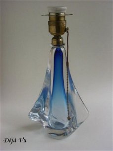 Mooi oude gesigneerde lampvoet : blauw kristal