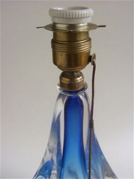 Mooi oude gesigneerde lampvoet : blauw kristal - 3