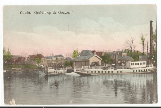 Oude kaart Gouda : Gezicht op de Gouwe - 1