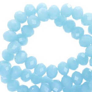 Top Facet kralen 8x6mm disc Light sky blue-pearl shine coating - 2