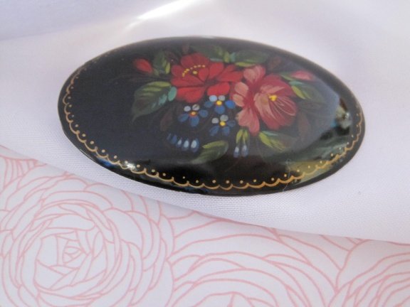 Broche Russische lakbroche bloemen 5.2x3.8 cm - Afbeelding 2