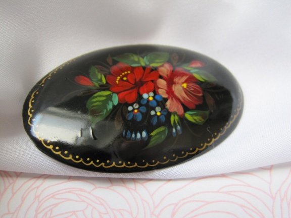 Broche Russische lakbroche bloemen 5.2x3.8 cm - Afbeelding 3