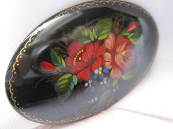 Broche Russische lakbroche bloemen 5.2x3.8 cm - Afbeelding 6