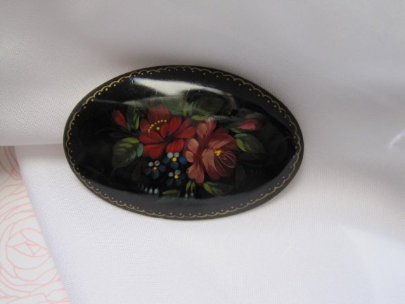 Broche Russische lakbroche bloemen 5.2x3.8 cm - Afbeelding 7