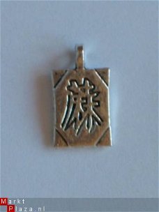 OPRUIMING: 5x metalen embellishments silver chinese tekens 2