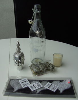 DECO SET HARTEN SET, FLES, BOEDDHA, ROOS GLAASJE MET KAARS - 2